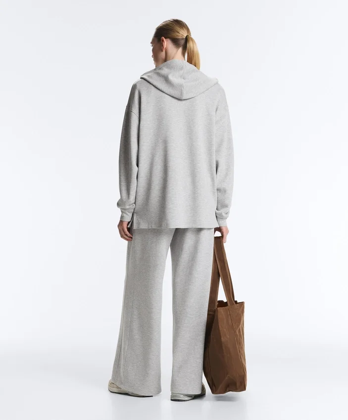 Long Melange Piqué Hooded Jacket Long Melange Piqué Hooded Jacket