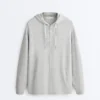 Long Melange Piqué Hooded Jacket Long Melange Piqué Hooded Jacket