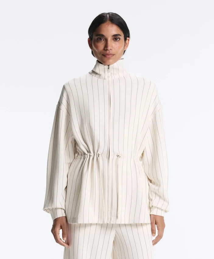 Long Pinstripe Jacket with Adjustable Waist and Soft-Touch Modal Long Pinstripe Jacket with Adjustable Waist and Soft-Touch Modal