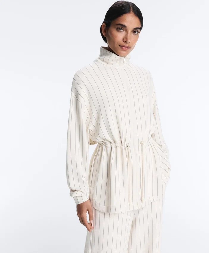 Long Pinstripe Jacket with Adjustable Waist and Soft-Touch Modal Long Pinstripe Jacket with Adjustable Waist and Soft-Touch Modal