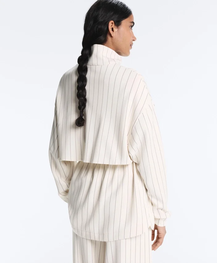 Long Pinstripe Jacket with Adjustable Waist and Soft-Touch Modal Long Pinstripe Jacket with Adjustable Waist and Soft-Touch Modal