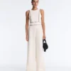 Long Piping Piqué Jumpsuit with Cotton Long Piping Piqué Jumpsuit with Cotton