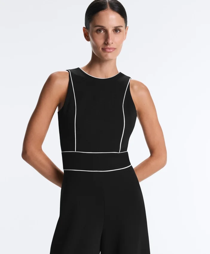 Long Piping Piqué Jumpsuit with Cotton Long Piping Piqué Jumpsuit with Cotton