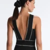 Long Piping Piqué Jumpsuit with Cotton Long Piping Piqué Jumpsuit with Cotton