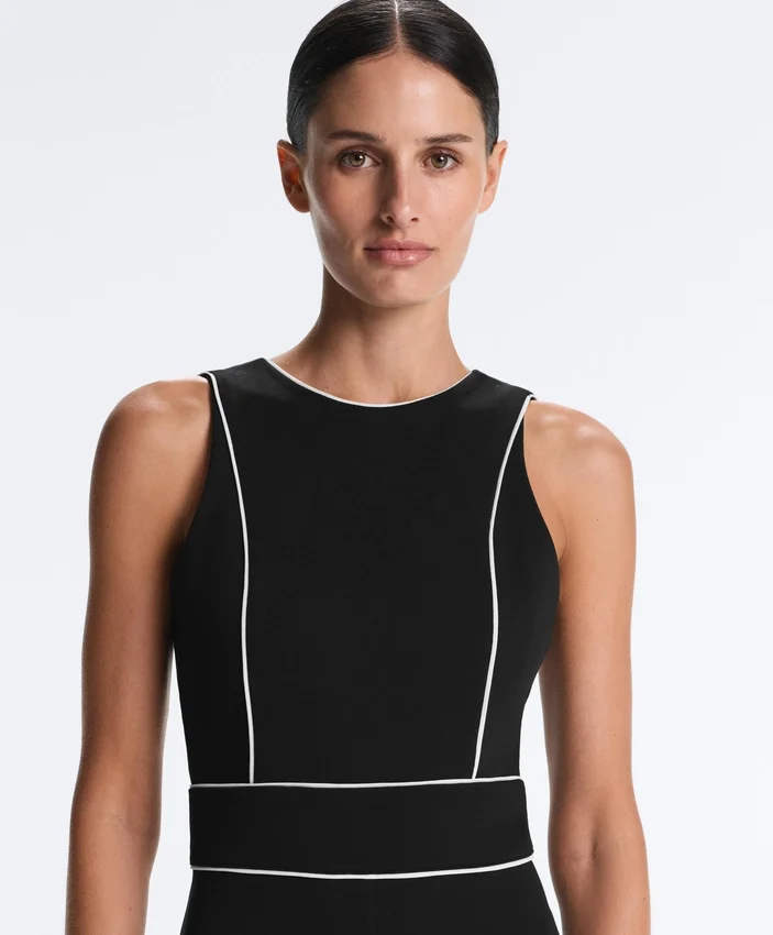 Long Piping Piqué Jumpsuit with Cotton Long Piping Piqué Jumpsuit with Cotton