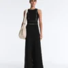 Long Piping Piqué Jumpsuit with Cotton Long Piping Piqué Jumpsuit with Cotton