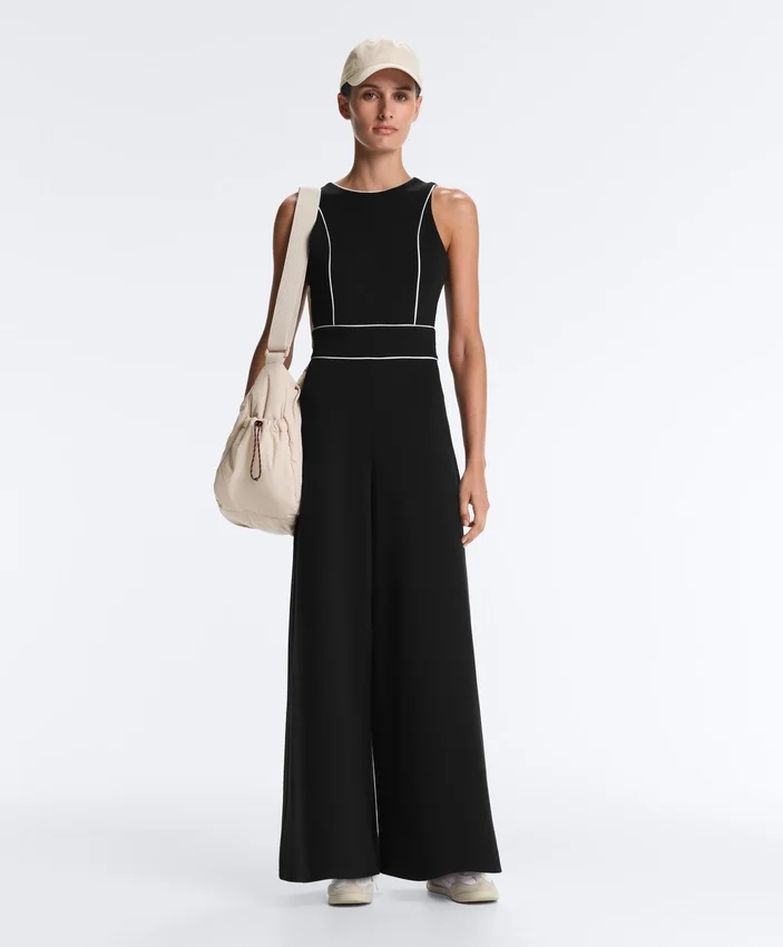 Long Piping Piqué Jumpsuit with Cotton Long Piping Piqué Jumpsuit with Cotton