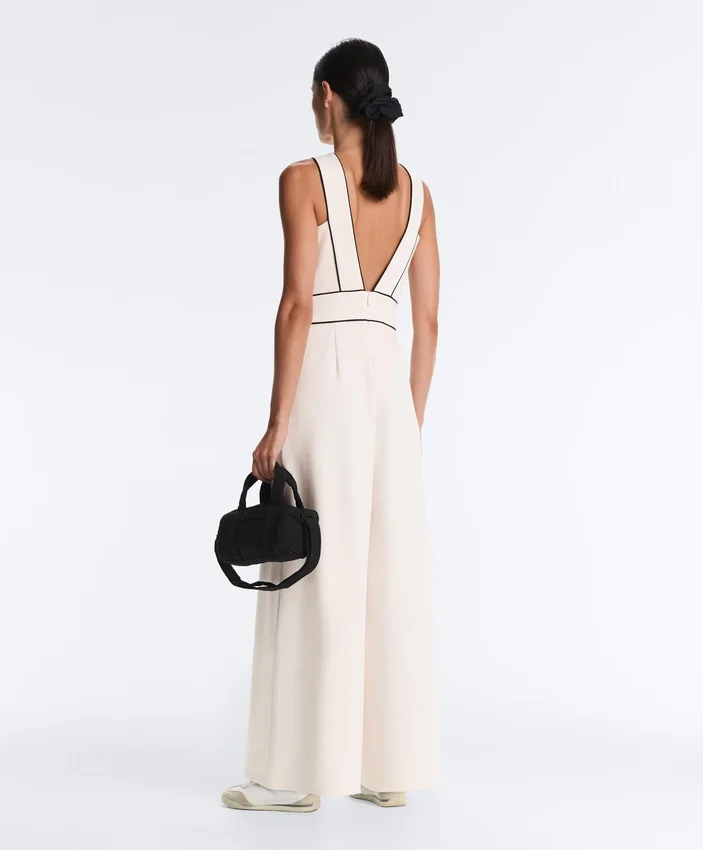 Long Piping Piqué Jumpsuit with Cotton Long Piping Piqué Jumpsuit with Cotton