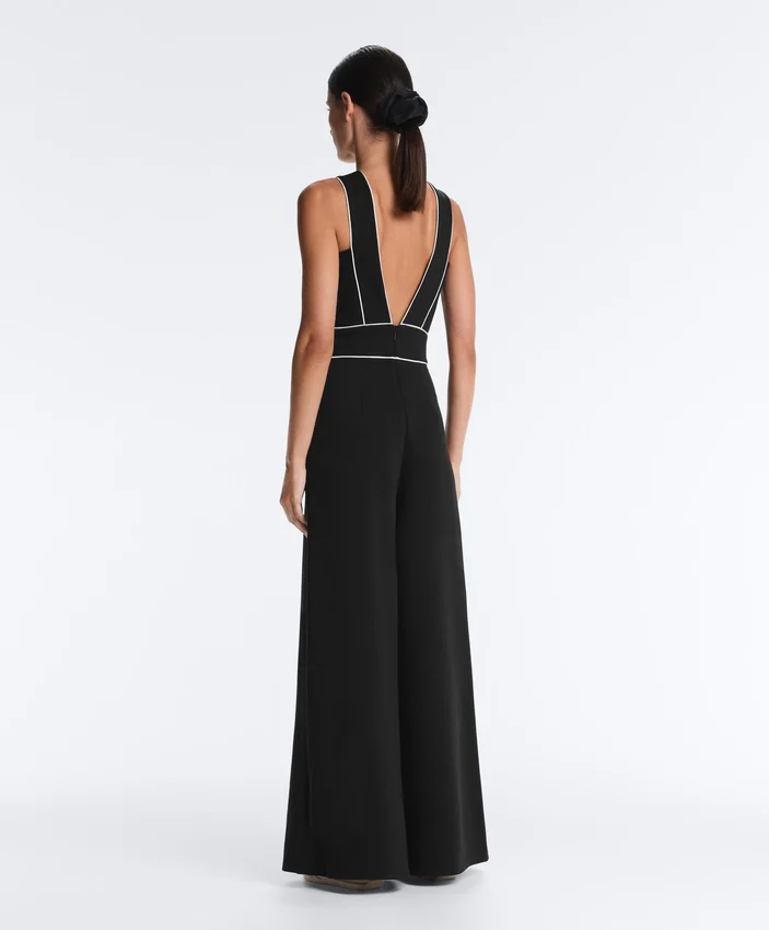 Long Piping Piqué Jumpsuit with Cotton Long Piping Piqué Jumpsuit with Cotton
