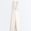 Long Piping Piqué Jumpsuit with Cotton Long Piping Piqué Jumpsuit with Cotton