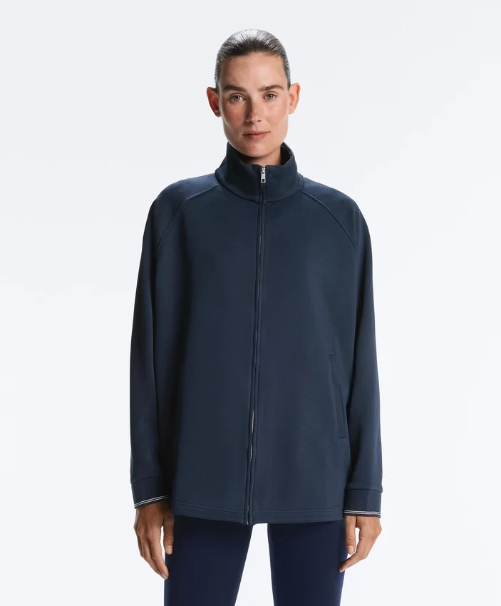 Long Piqué Jacket with Contrast Cotton Piping Long Piqué Jacket with Contrast Cotton Piping