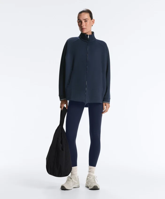 Long Piqué Jacket with Contrast Cotton Piping Long Piqué Jacket with Contrast Cotton Piping