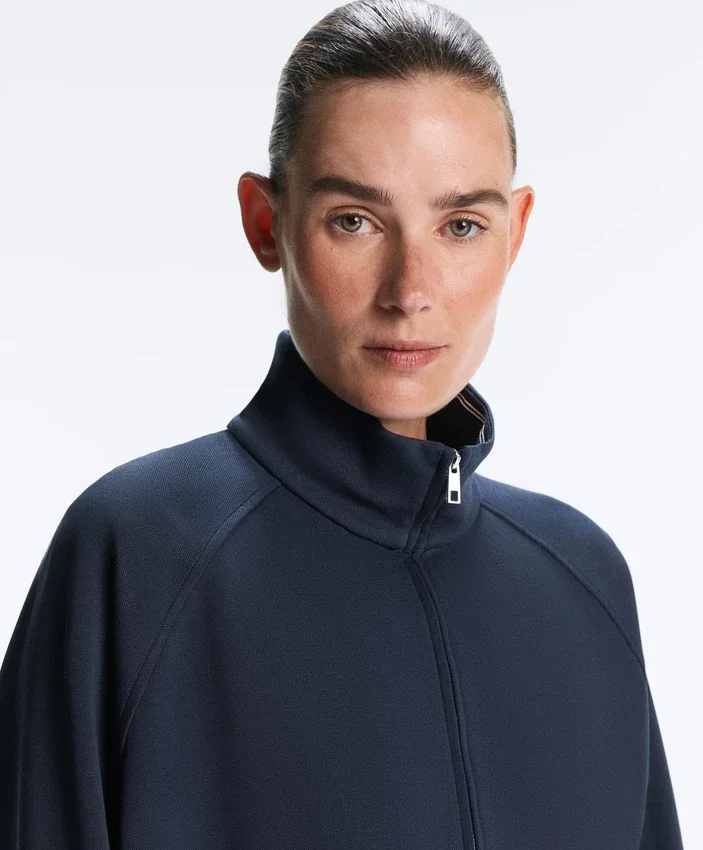 Long Piqué Jacket with Contrast Cotton Piping Long Piqué Jacket with Contrast Cotton Piping