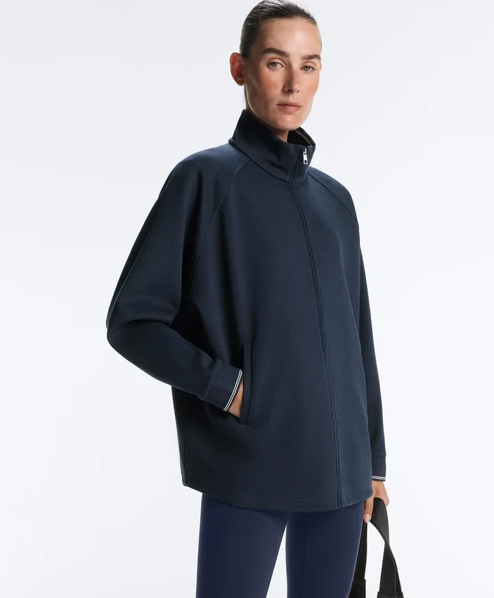 Long Piqué Jacket with Contrast Cotton Piping Long Piqué Jacket with Contrast Cotton Piping