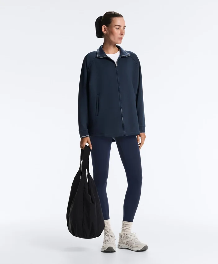 Long Piqué Jacket with Contrast Cotton Piping Long Piqué Jacket with Contrast Cotton Piping
