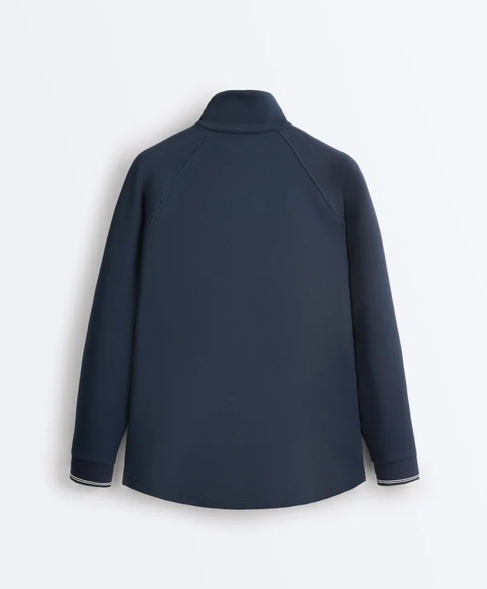 Long Piqué Jacket with Contrast Cotton Piping Long Piqué Jacket with Contrast Cotton Piping