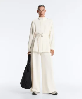 High Rise Twill Wide-Leg Trousers with Pleats