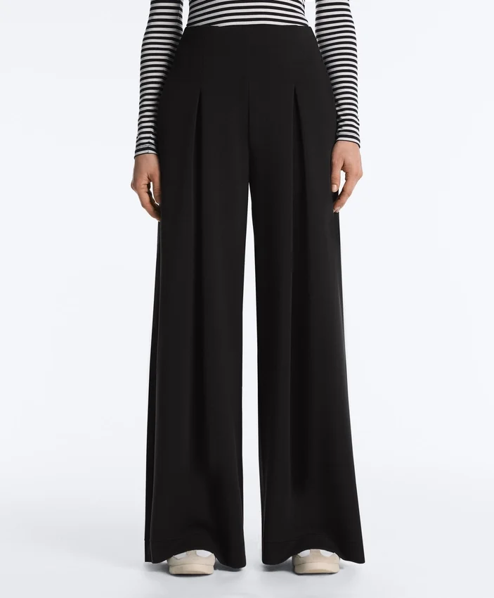 Long Wide-Leg Trousers with Soft Touch Modal and Pleats Long Wide-Leg Trousers with Soft Touch Modal and Pleats