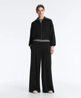 Long Wide-Leg Trousers with Soft Touch Modal and Pleats