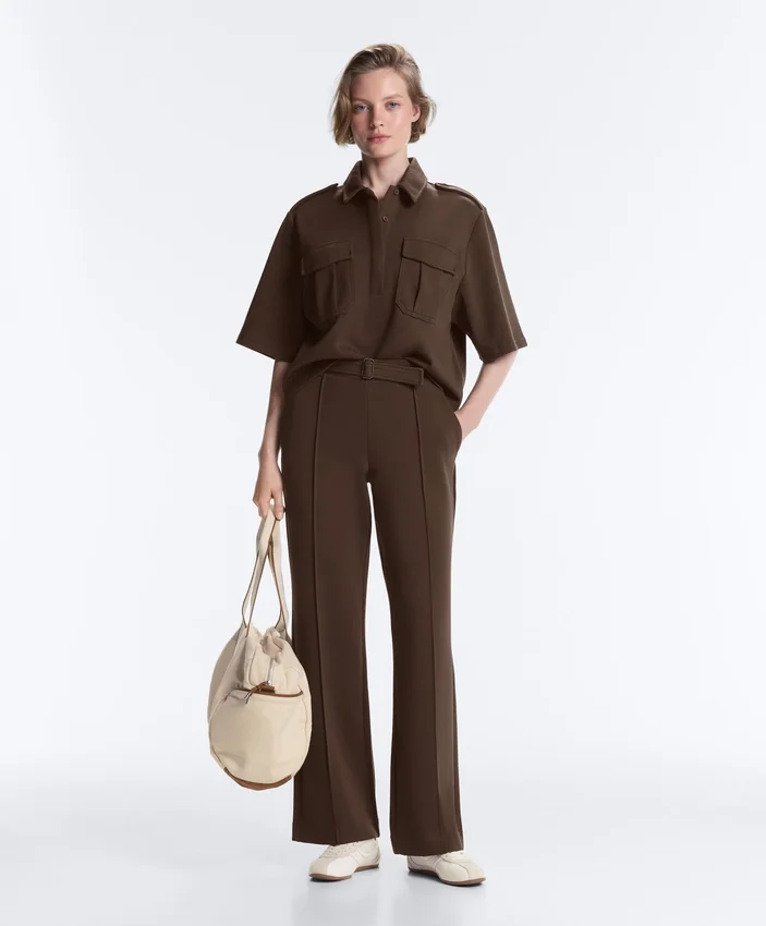 Low-Rise Slim Pique Trousers with Cotton Low-Rise Slim Pique Trousers with Cotton