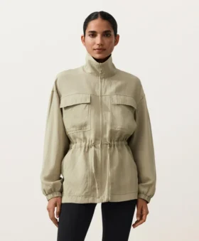 Lyocell and 24% Linen Blend Ruched Waist Jacket