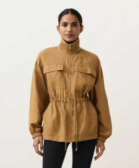 Lyocell and 24% Linen Blend Ruched Waist Jacket