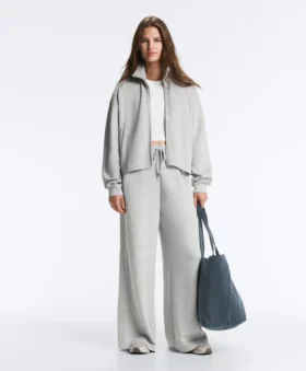 Melange Piqué Straight-Leg Trousers