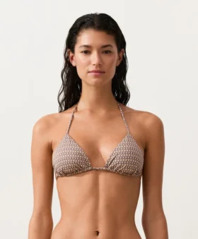 Mini Print Metallic Thread Triangle Bikini Top