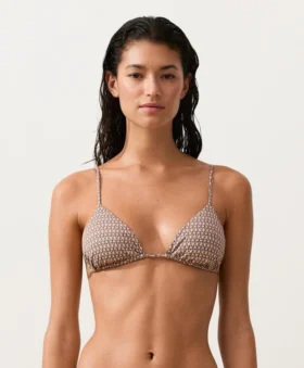 Mini Print Metallic Thread Triangle Bikini Top