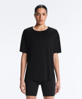 Modal Blend Short-Sleeved T-Shirt with Rounded Back Hem