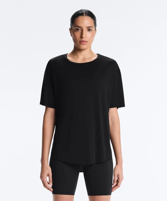 Modal Blend Short-Sleeved T-Shirt with Rounded Back Hem Modal Blend Short-Sleeved T-Shirt with Rounded Back Hem