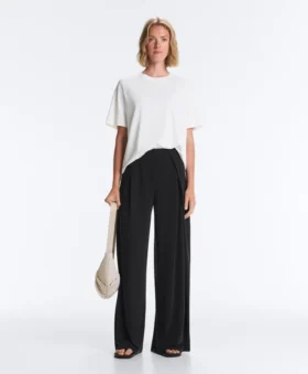 Modal Blend Straight-Leg Trousers with Side Pleat
