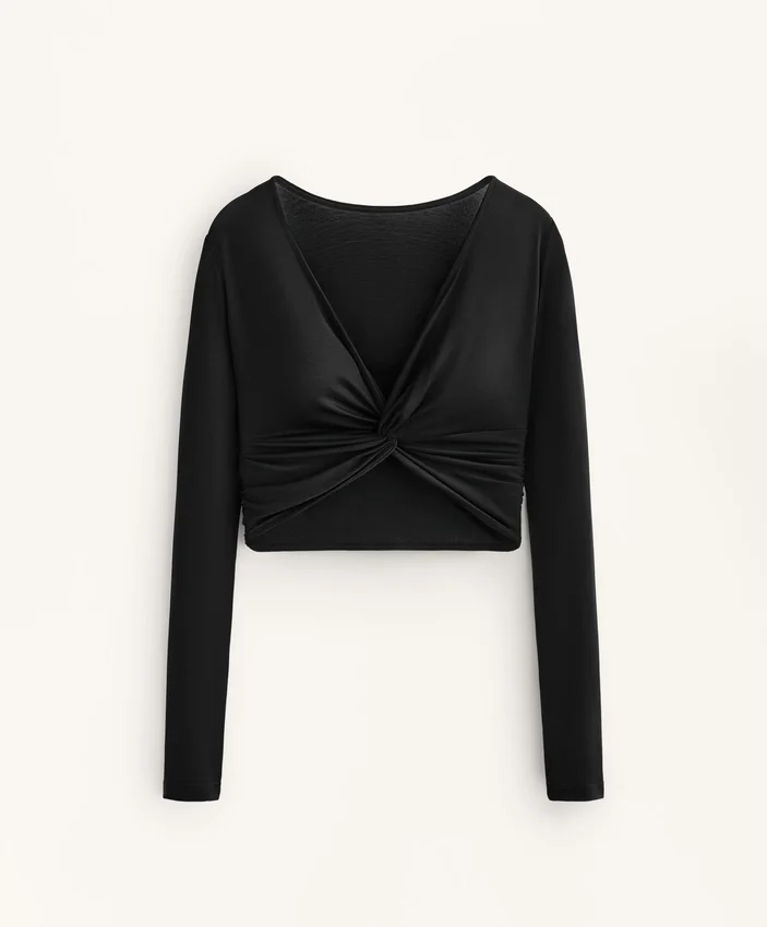 Multi-Position Long Sleeve Knotted Lyocell Blend T-Shirt Multi-Position Long Sleeve Knotted Lyocell Blend T-Shirt