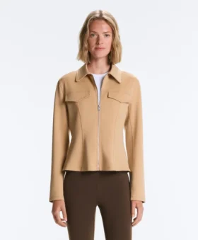 Neoprene-Effect Peplum Jacket with Ribbing