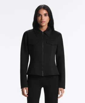 Neoprene-Effect Peplum Jacket with Ribbing