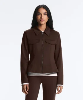 Neoprene-Effect Peplum Jacket with Ribbing