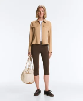 Neoprene-Effect Peplum Jacket with Ribbing