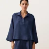 Oversize Long-Sleeve 100% Linen Polo Shirt Oversize Long-Sleeve 100% Linen Polo Shirt