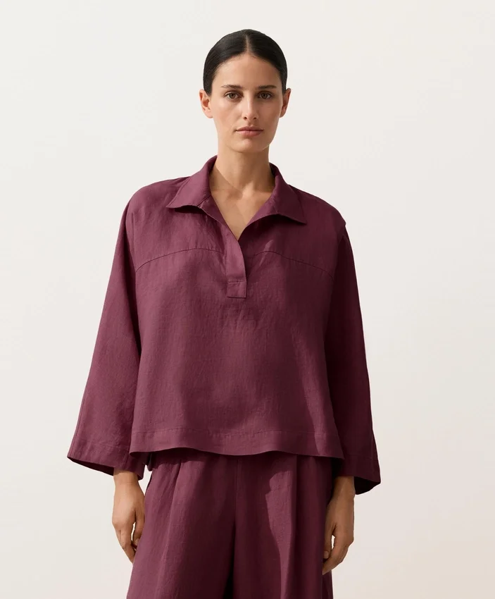 Oversize Long-Sleeve 100% Linen Polo Shirt Oversize Long-Sleeve 100% Linen Polo Shirt
