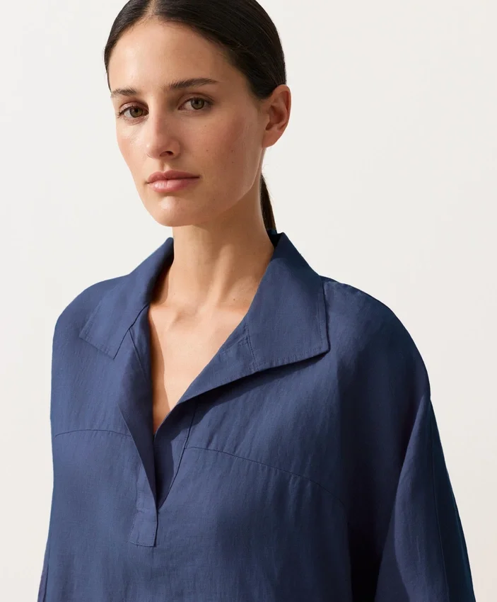 Oversize Long-Sleeve 100% Linen Polo Shirt Oversize Long-Sleeve 100% Linen Polo Shirt