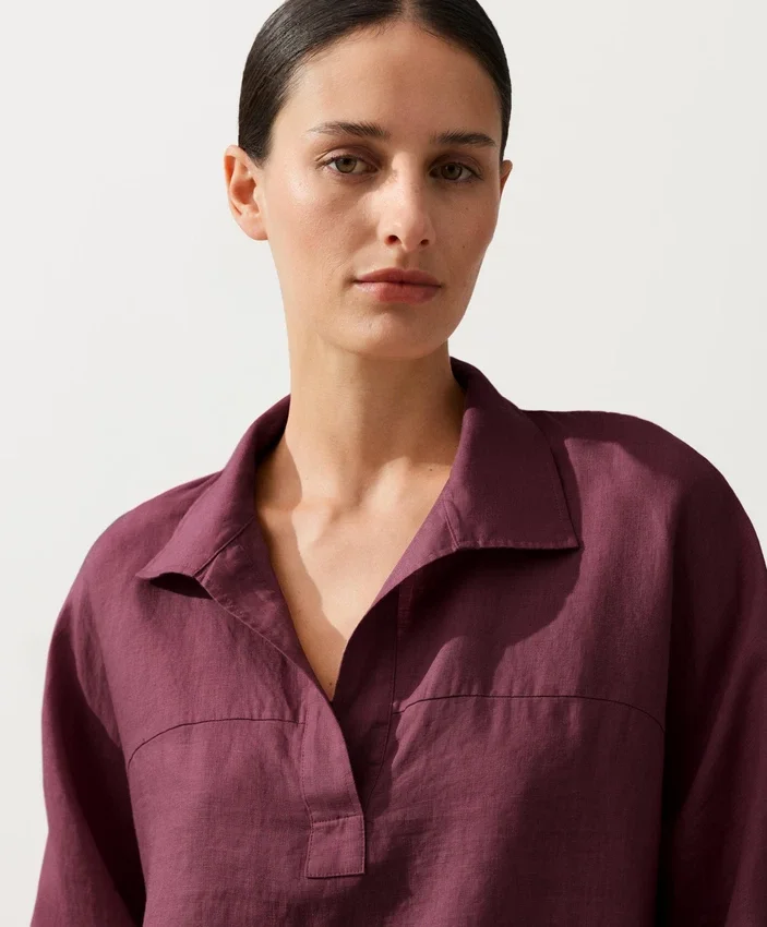 Oversize Long-Sleeve 100% Linen Polo Shirt Oversize Long-Sleeve 100% Linen Polo Shirt
