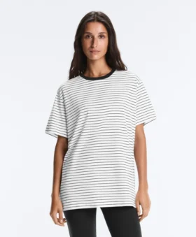 Oversize Short-Sleeved Cotton Blend T-Shirt with Contrast Stripes Oversize Short-Sleeved Cotton Blend T-Shirt with Contrast Stripes