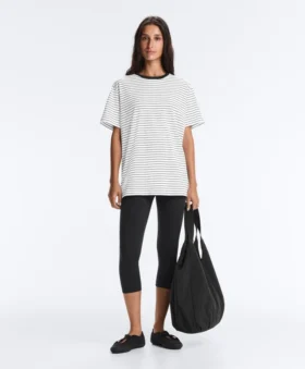 Oversize Short-Sleeved Cotton Blend T-Shirt with Contrast Stripes Oversize Short-Sleeved Cotton Blend T-Shirt with Contrast Stripes