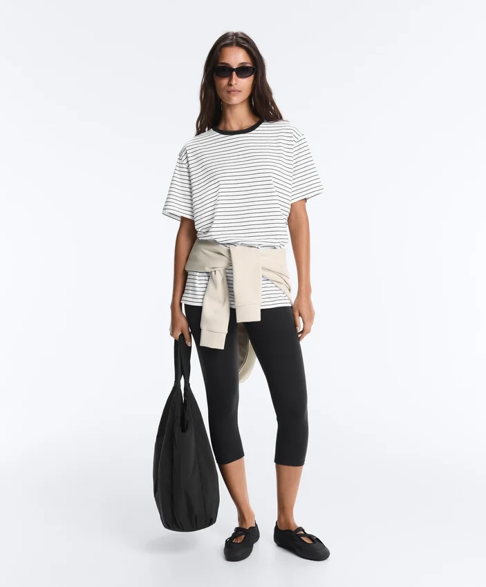 Oversize Short-Sleeved Cotton Blend T-Shirt with Contrast Stripes Oversize Short-Sleeved Cotton Blend T-Shirt with Contrast Stripes