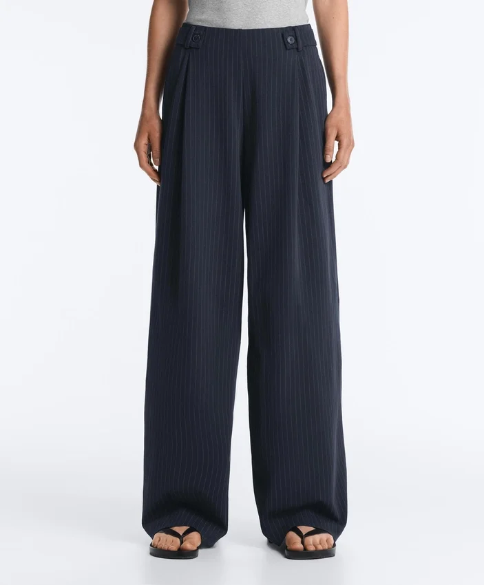 Pinstripe Cotton Pique Wide-Leg Trousers Pinstripe Cotton Pique Wide-Leg Trousers