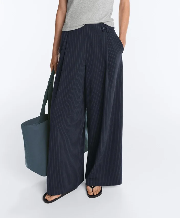 Pinstripe Cotton Pique Wide-Leg Trousers Pinstripe Cotton Pique Wide-Leg Trousers