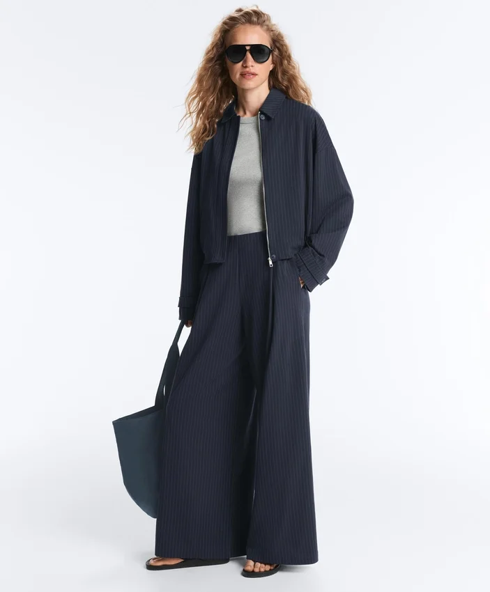 Pinstripe Cotton Pique Wide-Leg Trousers Pinstripe Cotton Pique Wide-Leg Trousers