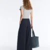 Pinstripe Cotton Pique Wide-Leg Trousers Pinstripe Cotton Pique Wide-Leg Trousers