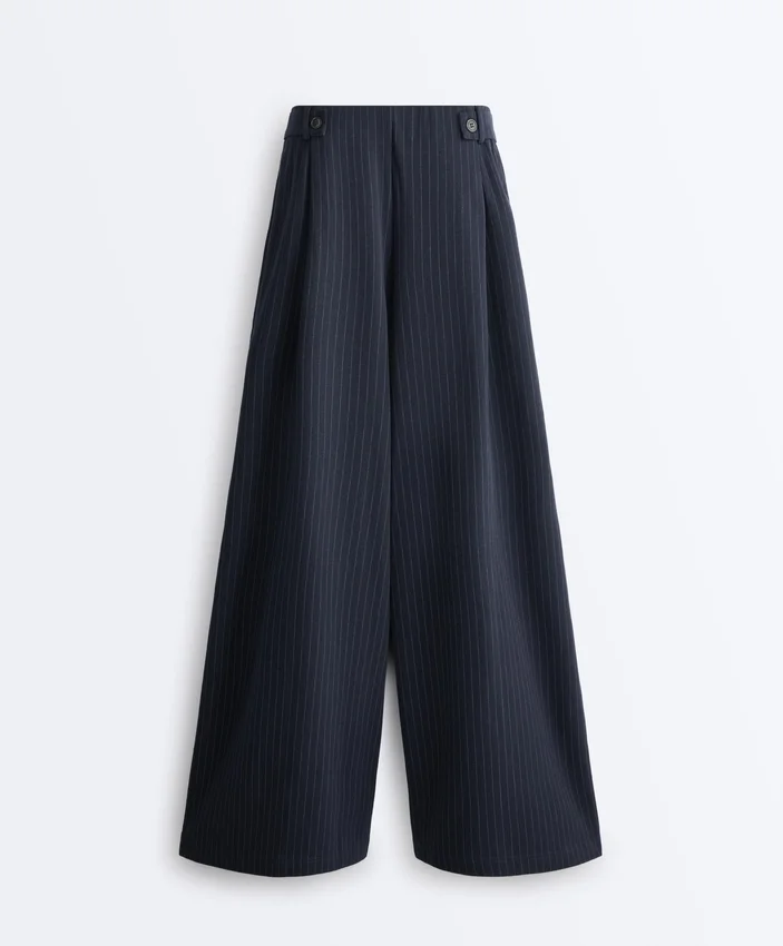 Pinstripe Cotton Pique Wide-Leg Trousers Pinstripe Cotton Pique Wide-Leg Trousers