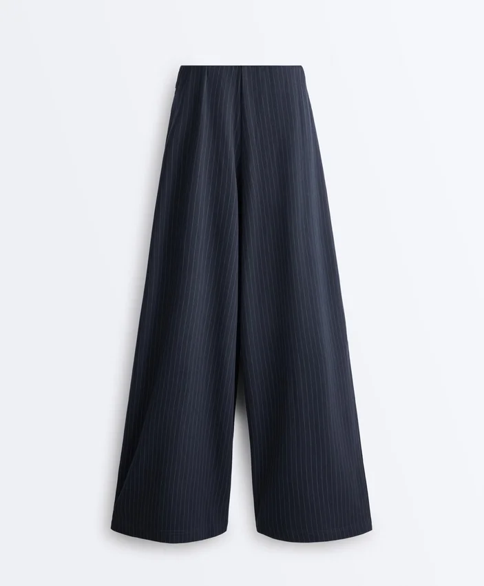 Pinstripe Cotton Pique Wide-Leg Trousers Pinstripe Cotton Pique Wide-Leg Trousers
